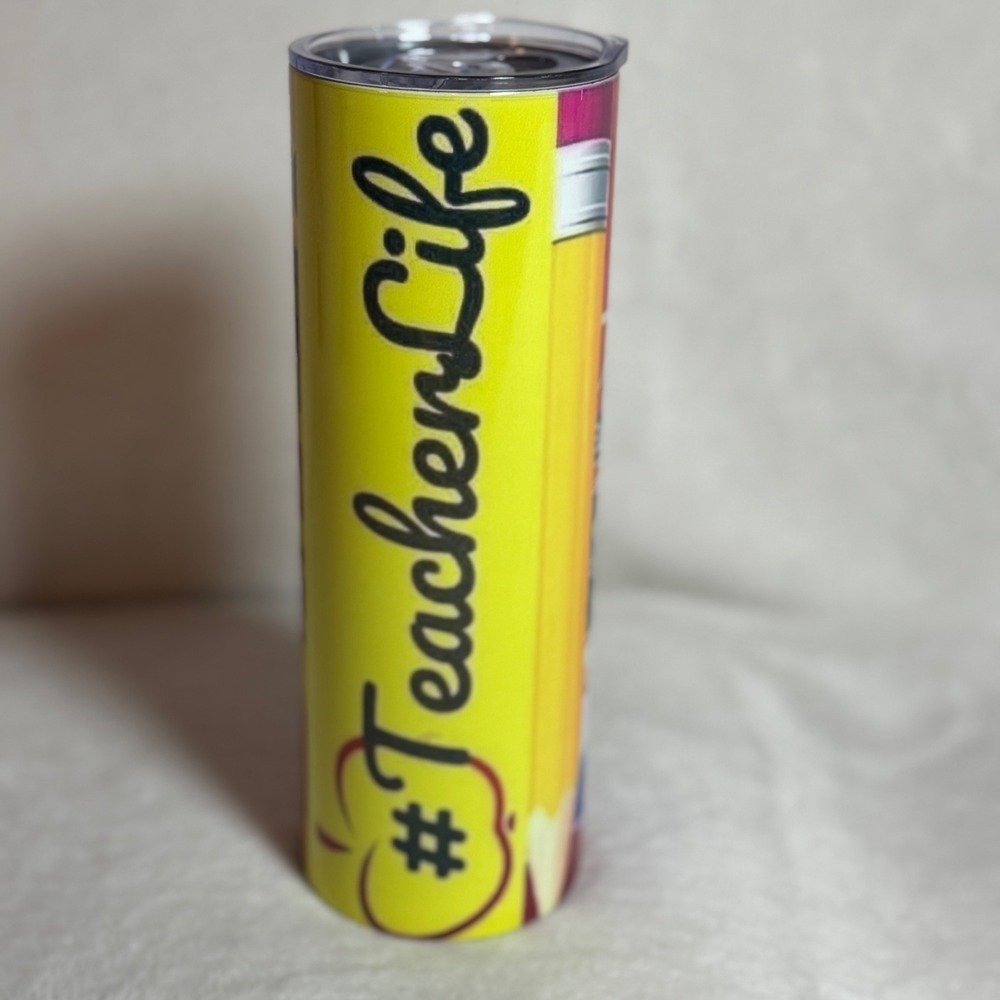 Teacher Life Handmade 20Oz Crayon Glue Skinny Tumbler, Classroom Stainless Steel